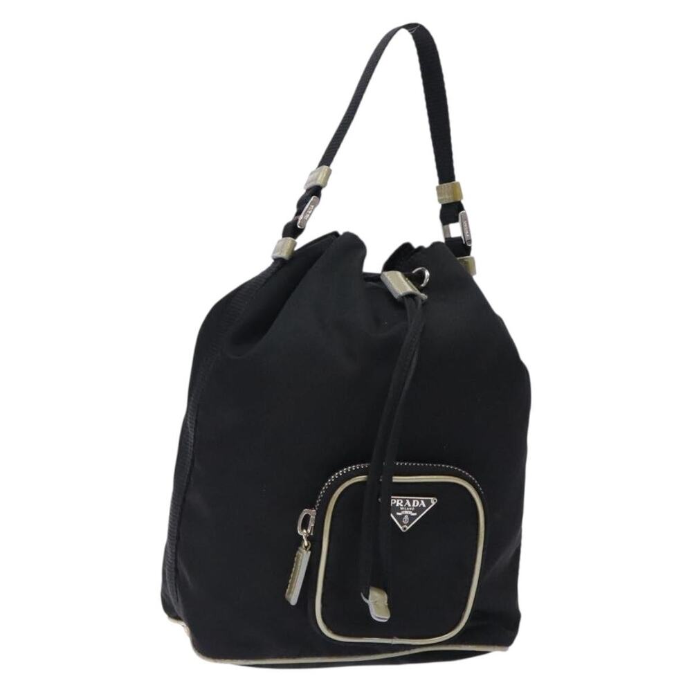 PRADA Hand Bag Nylon Black Silver